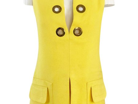 1960s Pierre Cardin Couture Bright Sunny Yellow Tunic & Hot Pant w Open Metal Grommets Sale