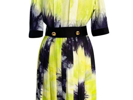 Gorgeous Spring 2019 Prada Look 41 Runway Neon Green & Navy Tie Dye Dress For Discount