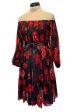 Documented Fall 1994 Yves Saint Laurent Silk Chiffon Off Shoulder Dress w Bold Red Rose Print Discount