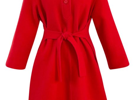 Unusual 1970s Valentino Boutique Red Wool Wrap & Tie Dress w Open Sides and Button Neck For Discount