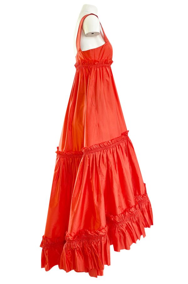 Resort 2008 Oscar de la Renta Look 56 Bright Coral Silk Full & Open Tiered Runway Dress For Discount