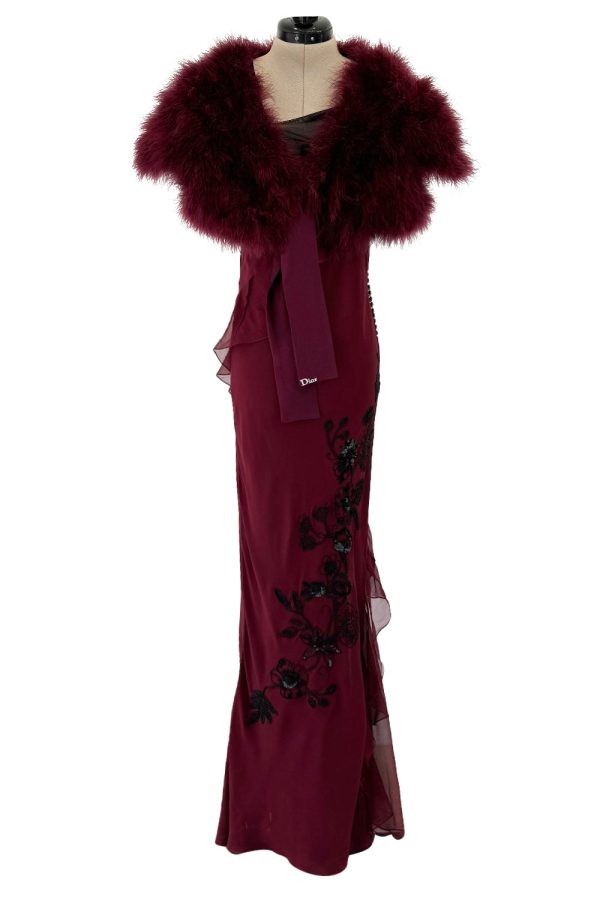 Christian Dior Fall 2006 by Galliano Beaded Dress & Feather Bolero For Sale