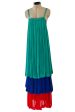 Spectacular Spring 1979 Yves Saint Laurent Silk Chiffon Pleat Dress In Green Blue & Red For Discount