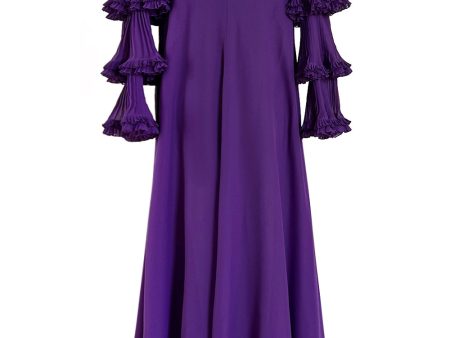 Unusual 1970s Miss Dior Purple Silk Chiffon Tiered & Pleated Sleeve Caftan Dress Fashion