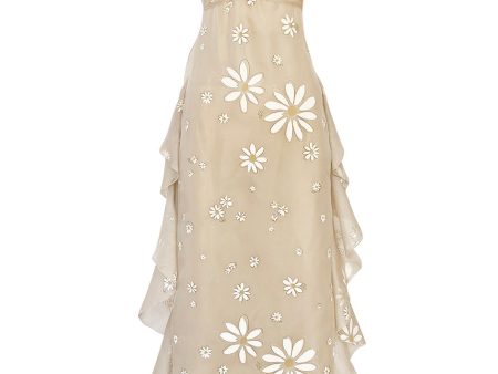 Resort 2011 Valentino Runway Painted Low Back Daisy Dress w Ruffles & Flower Detailed Straps For Sale