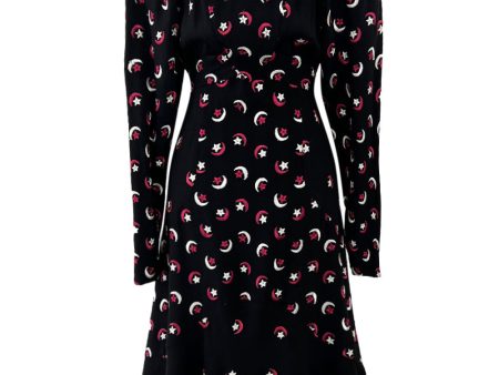 Wonderful 1971 Ossie Clark Moss Crepe Dress w Celia Birtwell Moon & Star Embroidery For Sale