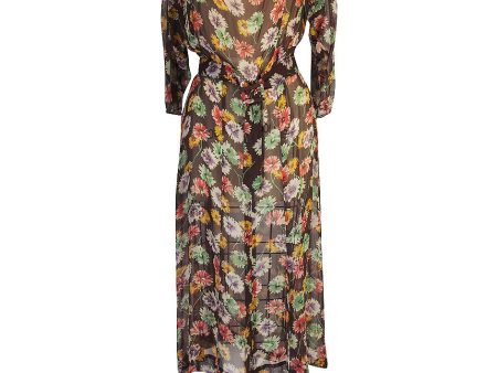 1920s Pretty Floral Silk Chiffon Dress with Belt Online Hot Sale