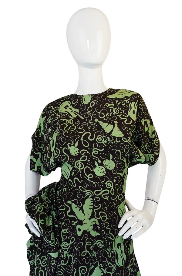 1940s Green & Chocolate Music Print Novelty Swing Dress Online