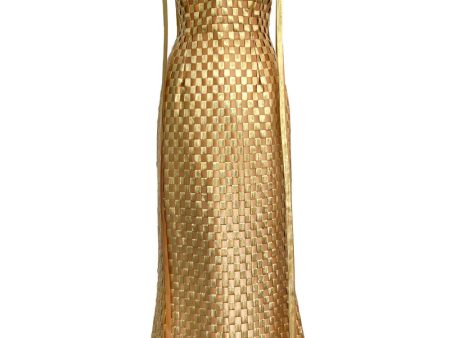 Extraordinary & Rare Fall 1995 Todd Oldham Runway Gold Metallic Woven Ribbon Dress For Sale