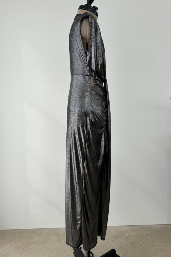 Versace 1990s Plunge Silver Lame Dress For Discount