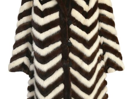 Wonderful 1960s Mink Coat w a Deep Brown Chocolate & Ivory Fur & Leather Chevron Pattern Hot on Sale