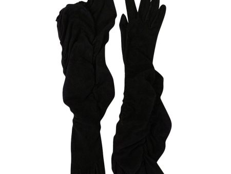 Vintage Hermes Black Suede Opera Gloves with Ruffle Cheap