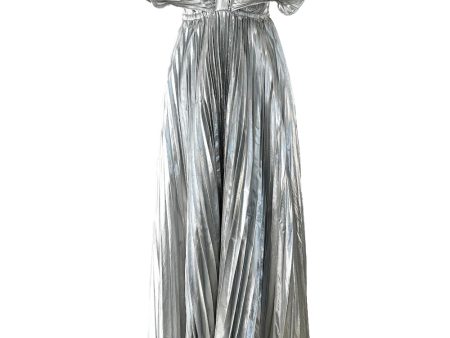 Roland Klein 1970s Silver Metallic Pleated Fan Dress Online Sale