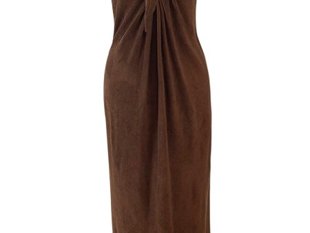 Unusual 1976 Halston Deep Brown Strapless Tie Front Dress in a Soft Terry Cloth Online now