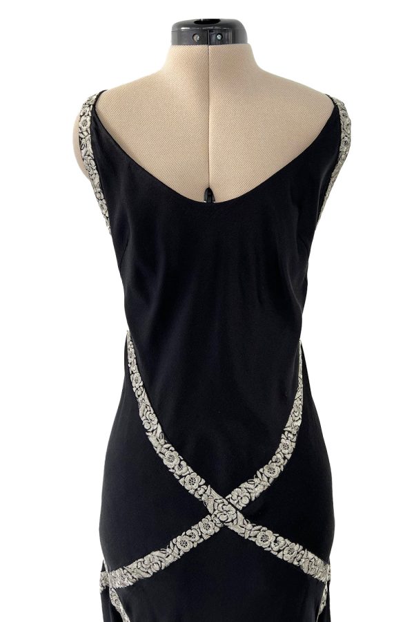 Alexander McQueen 2004 Bias Cut Dress w Bare Back & Silver Ribbon Detailing - 12-13.5  W Online Sale