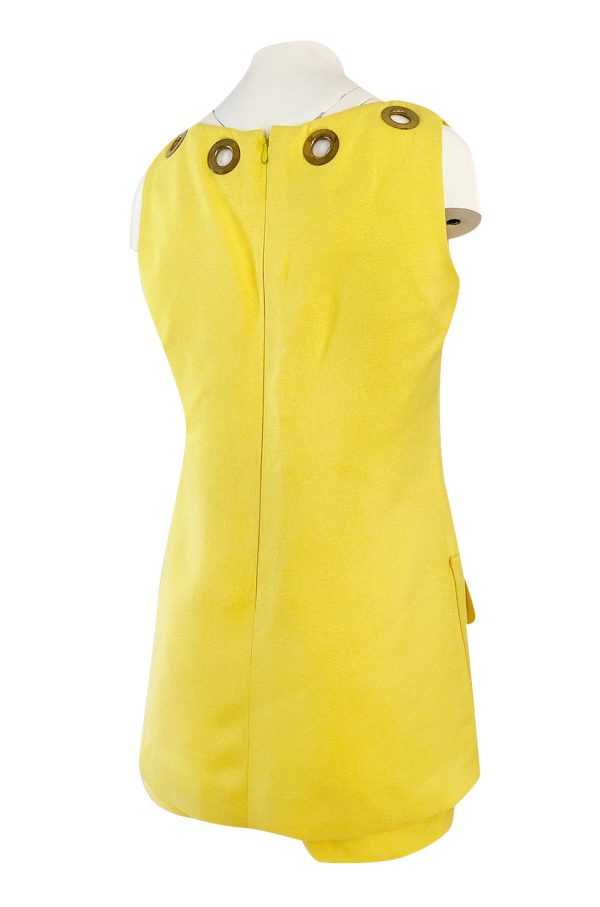 1960s Pierre Cardin Couture Bright Sunny Yellow Tunic & Hot Pant w Open Metal Grommets Sale