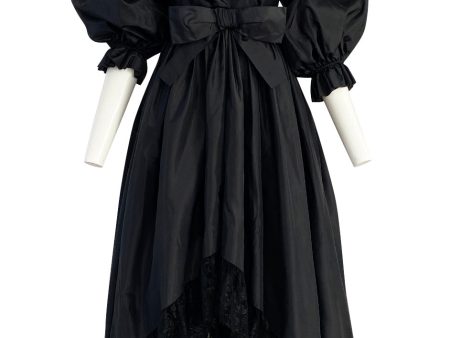 Important Fall 1959 Christian Dior by YSL Couture Black Silk Tafetta & Chantilly Lace Dress w Pouf Sleeves For Discount