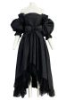 Important Fall 1959 Christian Dior by YSL Couture Black Silk Tafetta & Chantilly Lace Dress w Pouf Sleeves For Discount