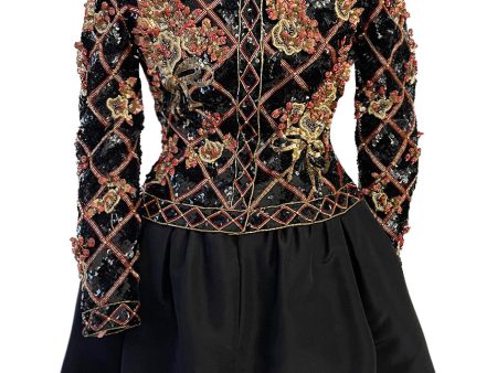 Elaborate 1987 John Anthony Couture Off Shoulder Mini Dress w Sequin Beading & Rosettes Hot on Sale