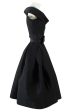 1950s Nettie Rosenstein Black Silk Full Skirted Dress w Interesting Blue Trim Neckline Online Sale