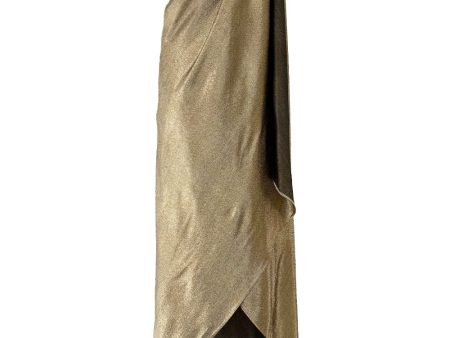 Halston 1976 Couture One Shoulder Gold Metallic Lame Sarong Dress For Discount