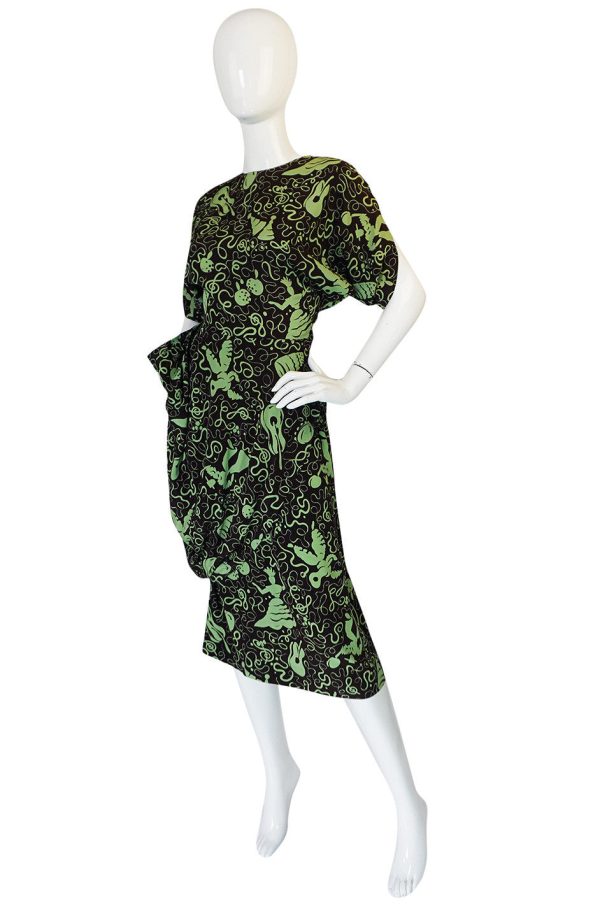 1940s Green & Chocolate Music Print Novelty Swing Dress Online