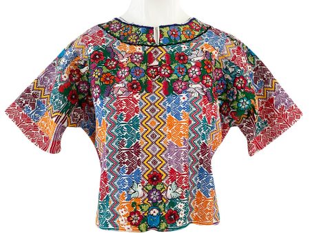 Vintage Mexican Artisan Bright Coloured Pattern Hand Embroidered Flowers & Birds Top Supply