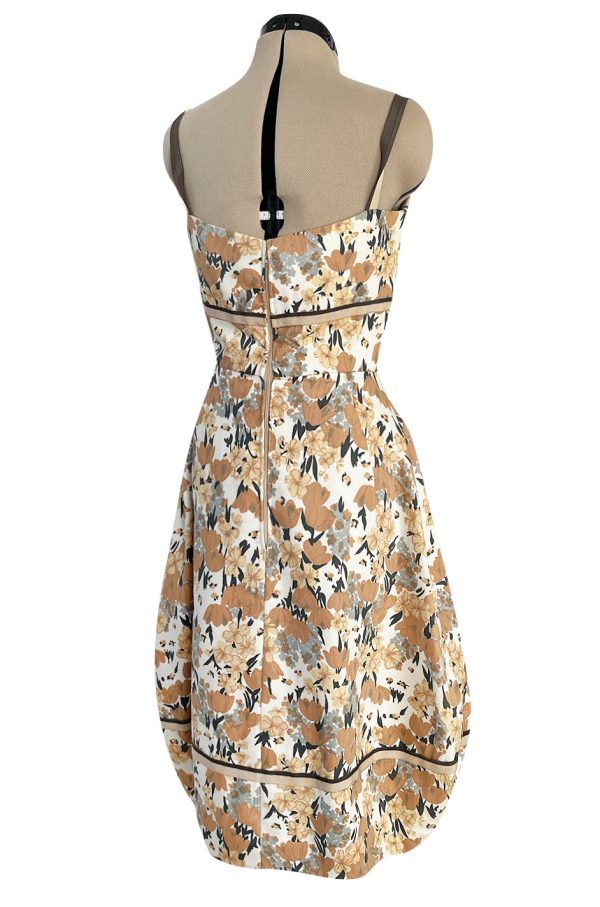 Rare 1960s Jane Derby by Oscar de la Renta Floral Print Dress w Ribbon & Bubble Skirt Detail Fashion