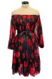 Documented Fall 1994 Yves Saint Laurent Silk Chiffon Off Shoulder Dress w Bold Red Rose Print Discount