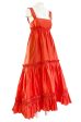 Resort 2008 Oscar de la Renta Look 56 Bright Coral Silk Full & Open Tiered Runway Dress For Discount