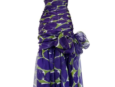 Yves Saint Laurent Spring 1984 Runway Strapless Purple & Green Silk Organza Dress Online now