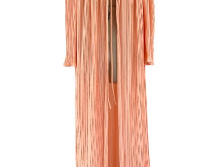 Versatile 1981 Bill Tice Full Length Pleated Peach Coloured Jersey Coat w Gold Cord Detailing Sale