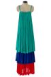 Spectacular Spring 1979 Yves Saint Laurent Silk Chiffon Pleat Dress In Green Blue & Red For Discount