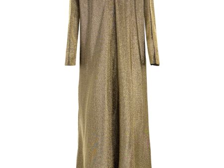 Wonderful 1970s Halston Metallic Gold Lame Lurex Full Length Caftan Dress w Notched Neckline Discount