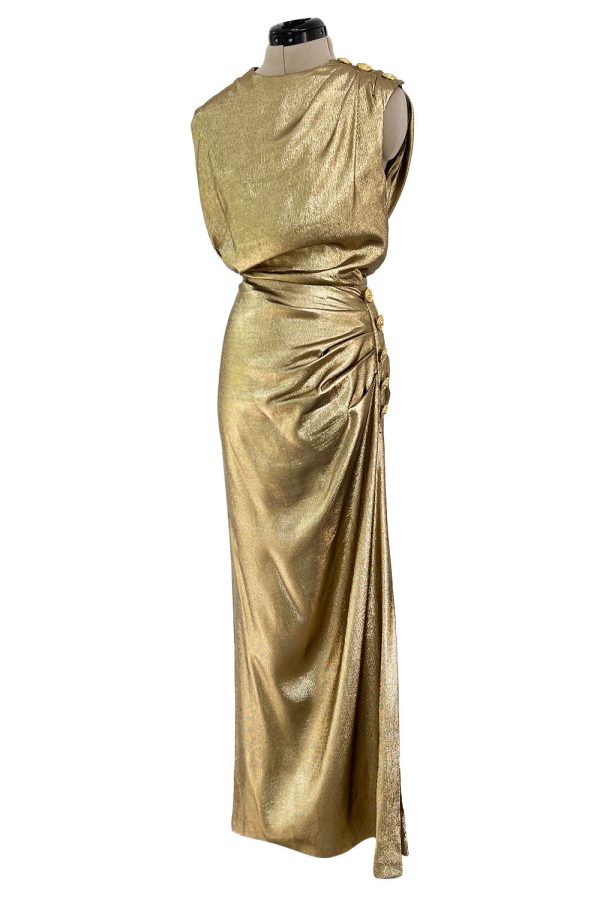 Yves Saint Laurent Fall 1991 Runway Slinky Gold Lame Dress Sale