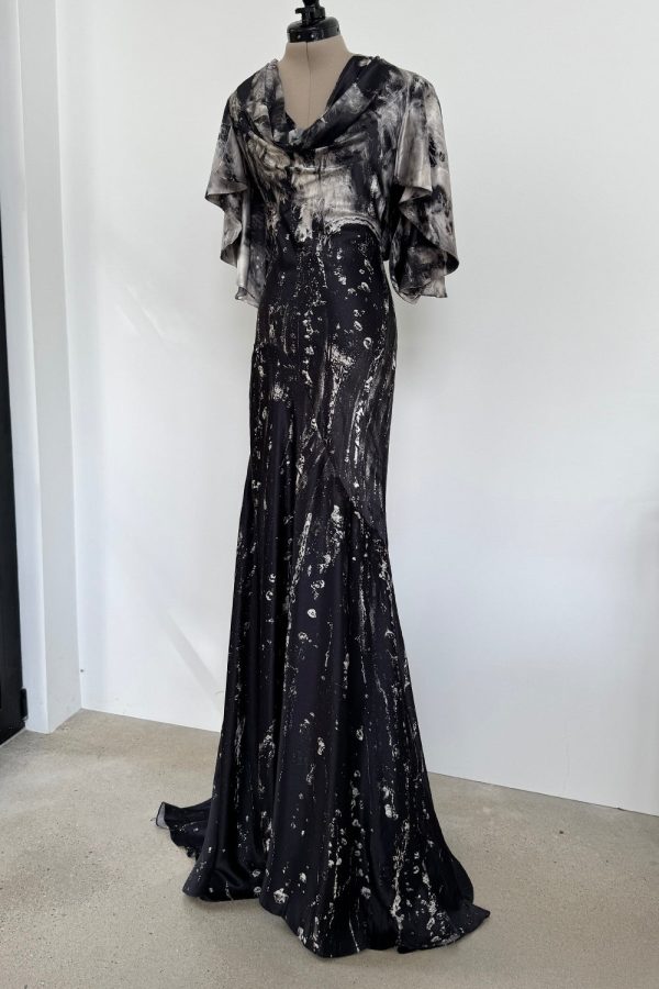 Alexander McQueen 2010 Gray Scale Print Silk Dress For Cheap