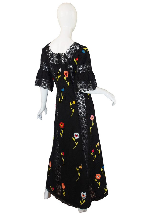 Wonderful 1960s Mexican Embroidered Maxi Dress Supply