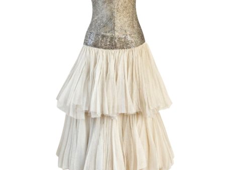 Rare Late 1920s Early 1930s Howard Greer Silver Beaded Halter Dress w Silk Tulle Net Tiered Skirt Online Sale