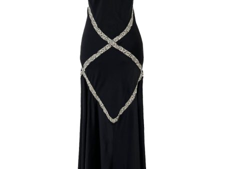 Alexander McQueen 2004 Bias Cut Dress w Bare Back & Silver Ribbon Detailing - 12-13.5  W Online Sale