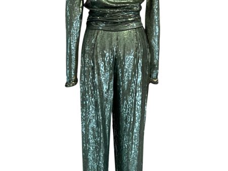 Amazing 1979 John Anthony Couture Sea Green Jumpsuit Completely Covered in Sequins Hot on Sale