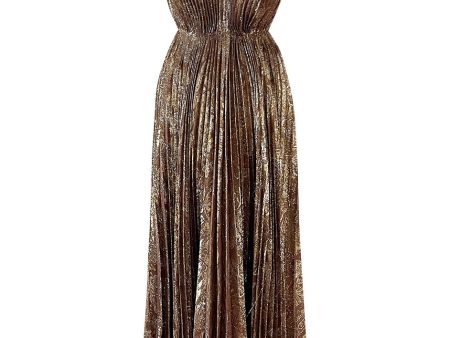 Incredible Spring 1977 Jean Patou by Angelo Tarlazzi Plunging Bronze Silk Lame Metallic Pleat Dress Online