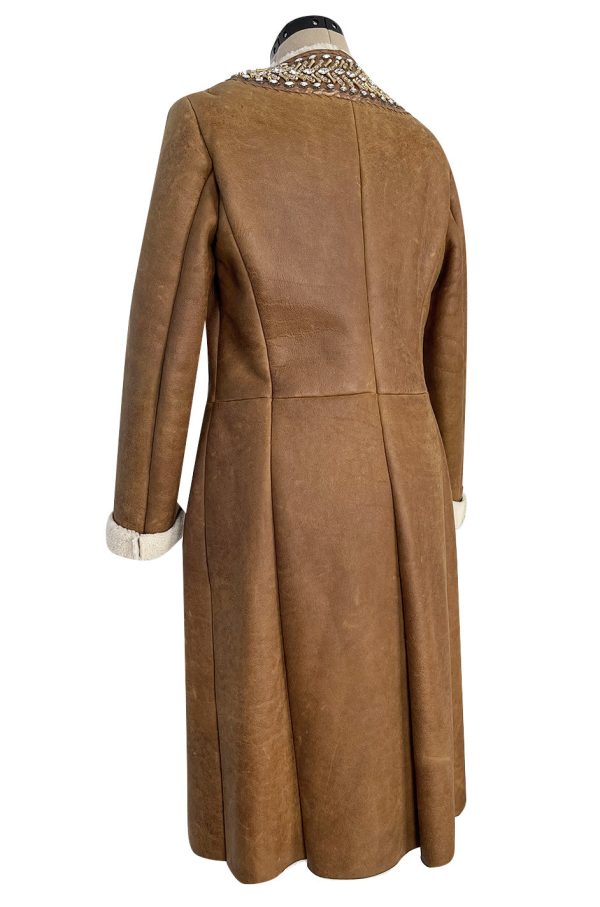 Iconic Fall 2004 Prada Look 14 Runway Shearling Coat w Mink Beading & Crystal Detailing Online Sale