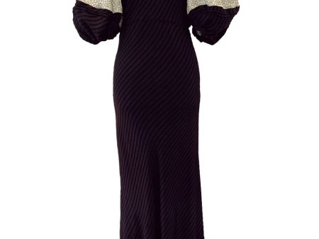 1930s Bias Cut Silk & Chenille Dress w Amazing Silk Metallic Lame Balloon Sleeves For Discount