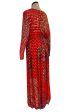 1970s Malcolm Starr by Youssef Rizkallah Sequinned Metallic Gold Lurex & Printed Red Silk Maxi Dress Online now