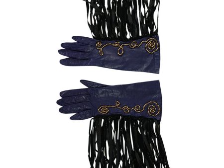 Vintage Claude Montana attr. Studded Fringe Leather Gloves Online