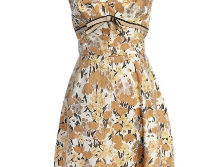 Rare 1960s Jane Derby by Oscar de la Renta Floral Print Dress w Ribbon & Bubble Skirt Detail Fashion