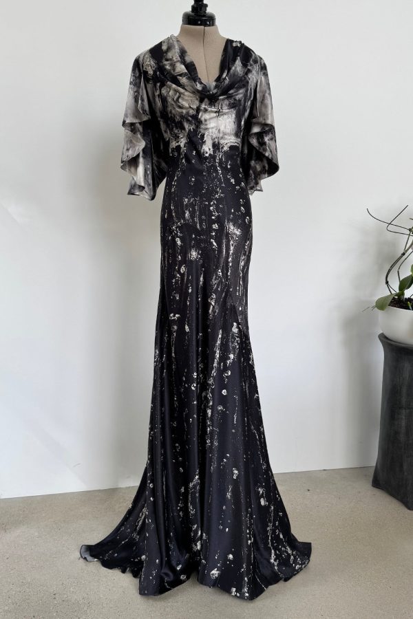 Alexander McQueen 2010 Gray Scale Print Silk Dress For Cheap