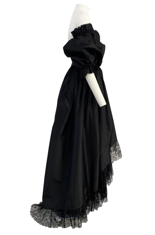 Important Fall 1959 Christian Dior by YSL Couture Black Silk Tafetta & Chantilly Lace Dress w Pouf Sleeves For Discount