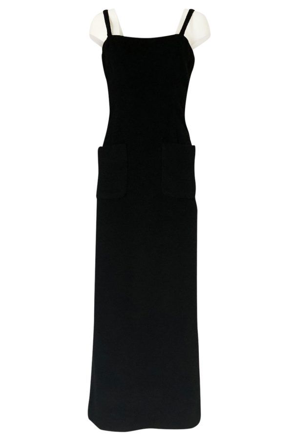 Extraordinary 1970s Bill Blass Black Cashmere Front Pocket Evening Dress Sale