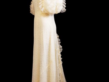 1930s Fine Lace & Ruffle Wedding Gown Hot on Sale